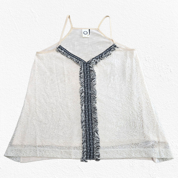 Akemi + Kin Ivory Lace Fringe Halter Tank Top Boho Anthropologie Size XS Petite - Picture 1 of 11
